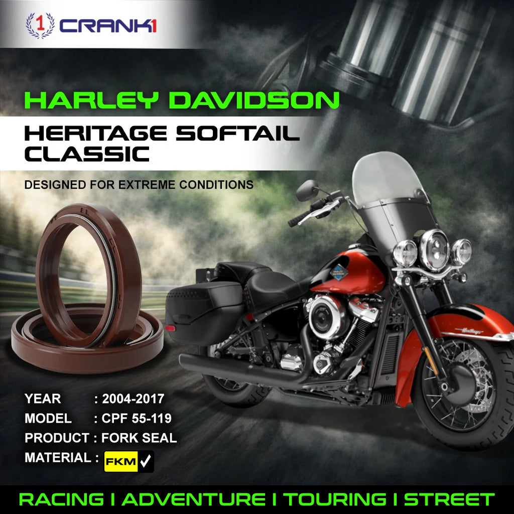 Fork Oil Seals Pair For Harley Davidson Heritage Softail Classic (2004-2017) - CPF55-119 - CRANK1