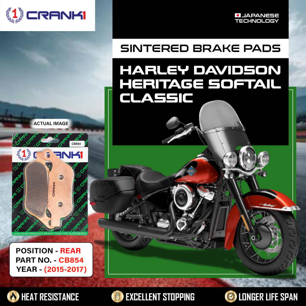 Sintered Brake Pads For Harley DavidsonÂ Heritage Softail Classic (2015-2017) - Rear - CB854 - 1 Set - CRANK1