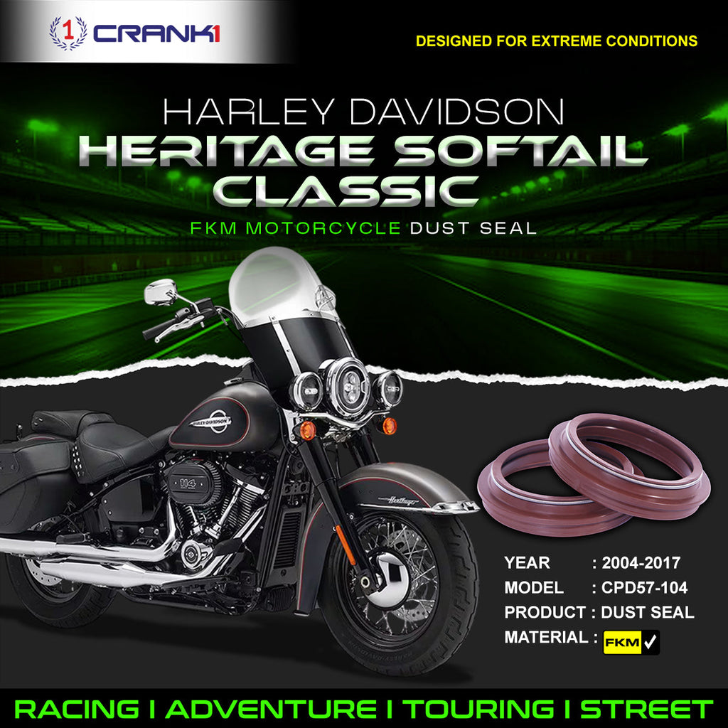 Fork Dust Seals Pair For Harley Davidson Heritage Softail Classic (2004-2017) - CPD57-104 - CRANK1