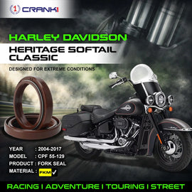 Fork Oil Seals Pair For Harley Davidson Heritage Softail Classic (2004-2017) - CPF55-129 - CRANK1