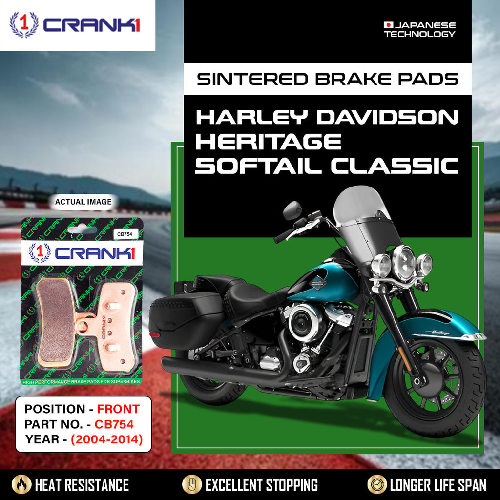 Sintered Brake Pads For Harley DavidsonÂ Heritage Softail Classic (2004-2014) - Front - CB754 - 1 Set - CRANK1
