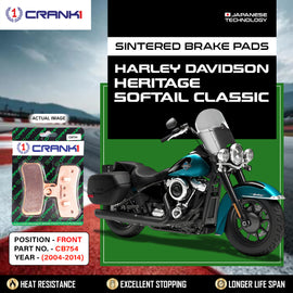 Sintered Brake Pads For Harley DavidsonÂ Heritage Softail Classic (2004-2014) - Front - CB754 - 1 Set - CRANK1