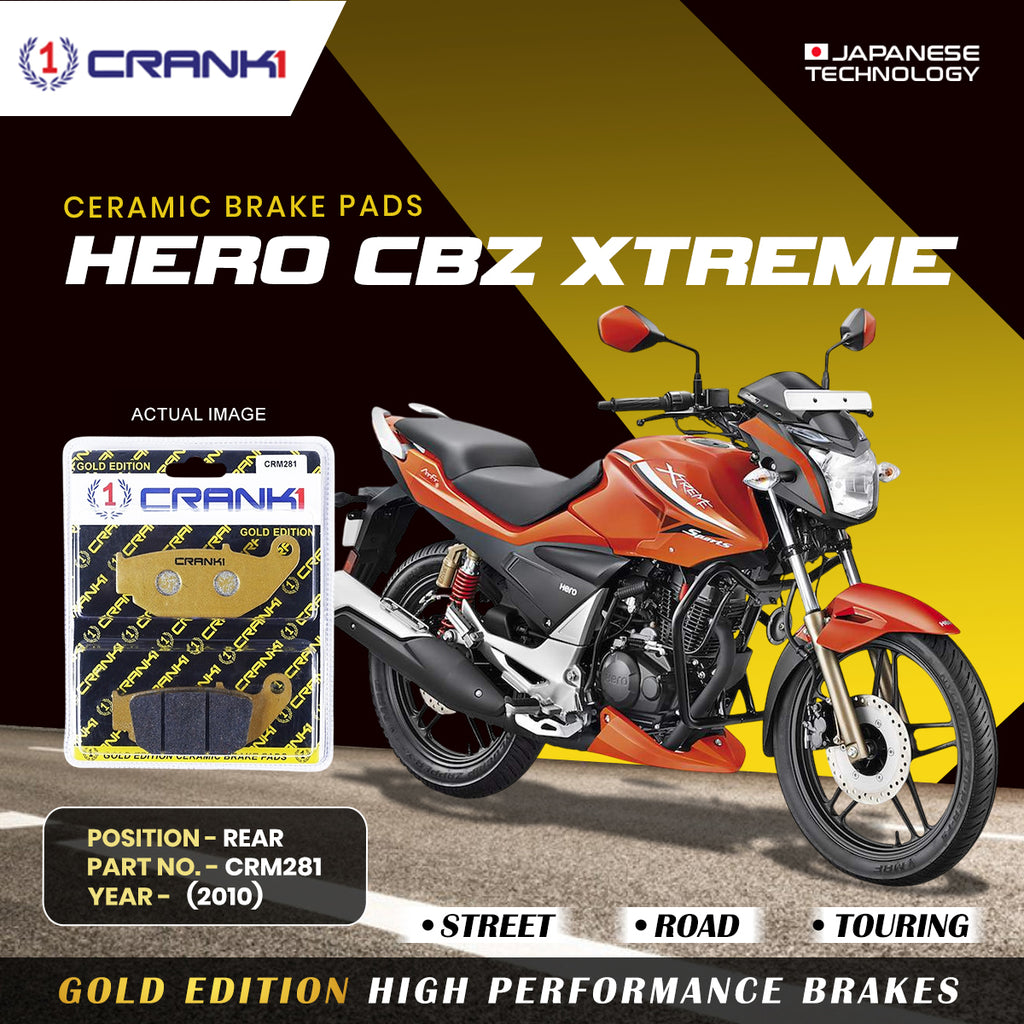 Ceramic Brake Pad For Hero CBZ Xtreme (2010) - Rear - CRM281 - 1 Set - CRANK1