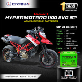 Battery For Ducati Hypermotard 1100 EVO SP (2007-2025) - CB12B-BS - Factory Activated - CRANK1