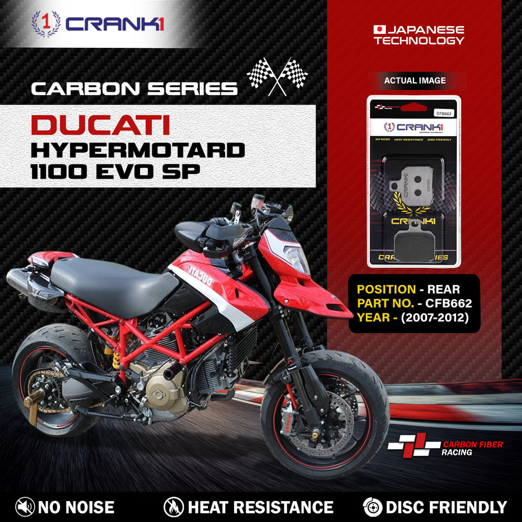Carbon Brake Pads For Ducati Hypermotard 1100 EVO SP (2007-2012) - Rear - CFB662 - 1 Set - CRANK1