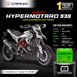 Battery For Ducati Hypermotard 939 (2007-2025) - CB12B-BS - Factory Activated - CRANK1