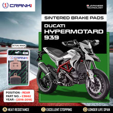Load image into Gallery viewer, Sintered Brake Pads For Ducati Hypermotard 939 (2016-2018) - Rear - CB662 - 1 Set - CRANK1