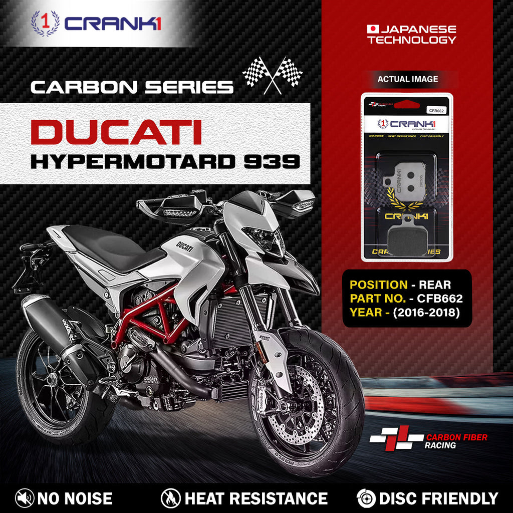 Carbon Brake Pads For Ducati Hypermotard 939 (2016-2018) - Rear - CFB662 - 1 Set - CRANK1