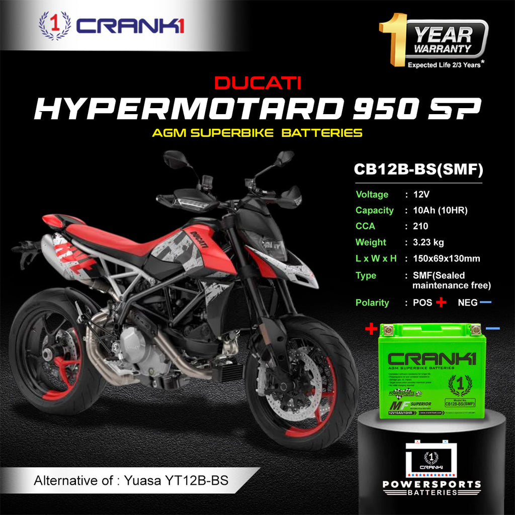 Battery For Ducati Hypermotard 950 SP (2016-2025) - CB12B-BS - Factory Activated - CRANK1