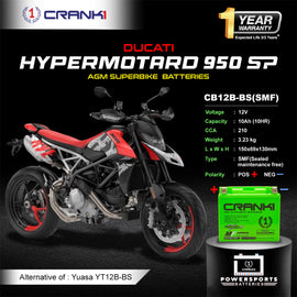 Battery For Ducati Hypermotard 950 SP (2016-2025) - CB12B-BS - Factory Activated - CRANK1