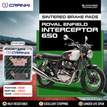 Load image into Gallery viewer, Sintered Brake Pads For Royal Enfield Interceptor 650 (2018 Onwards) - Rear - CB312 - 1 Set - CRANK1