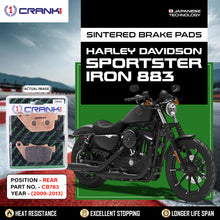 Load image into Gallery viewer, Sintered Brake Pads For Harley DavidsonÂ Sportster Iron 883 (2009-2013) - Rear - CB783 - 1 Set - CRANK1