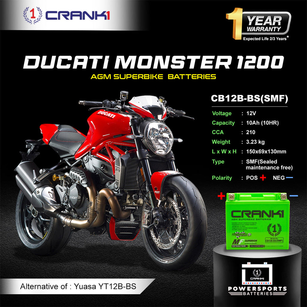Battery For Ducati Monster 1200 (2014-2025) - CB12B-BS - Factory Activated - CRANK1
