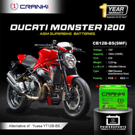 Battery For Ducati Monster 1200 (2014-2025) - CB12B-BS - Factory Activated - CRANK1