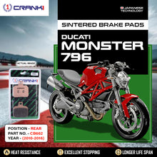 Load image into Gallery viewer, Sintered Brake Pads For Ducati Monster 796	(2010-2016) - Rear - CB662 - 1 Set - CRANK1