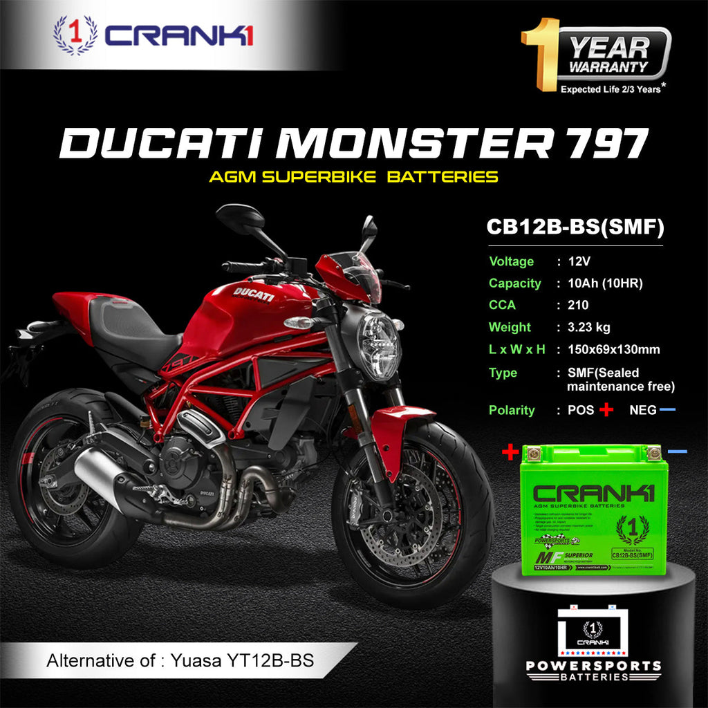 Battery For Ducati Monster 797 (2017-2025) - CB12B-BS - Factory Activated - CRANK1