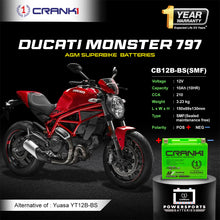 Load image into Gallery viewer, Battery For Ducati Monster 797 (2017-2025) - CB12B-BS - Factory Activated - CRANK1