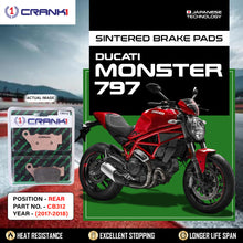 Load image into Gallery viewer, Sintered Brake Pads For Ducati Monster 797 (2017-2018) - Rear - CB312 - 1 Set - CRANK1