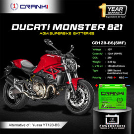 Battery For Ducati Monster 821 (2021-2025) - CB12B-BS - Factory Activated - CRANK1