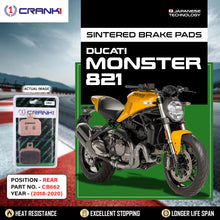 Load image into Gallery viewer, Sintered Brake Pads For Ducati Monster 821 (2018-2020) - Rear - CB662 - 1 Set - CRANK1