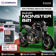 Load image into Gallery viewer, Sintered Brake Pads For Ducati Monster 821 (2014-2017) - Rear - CB662 - 1 Set - CRANK1