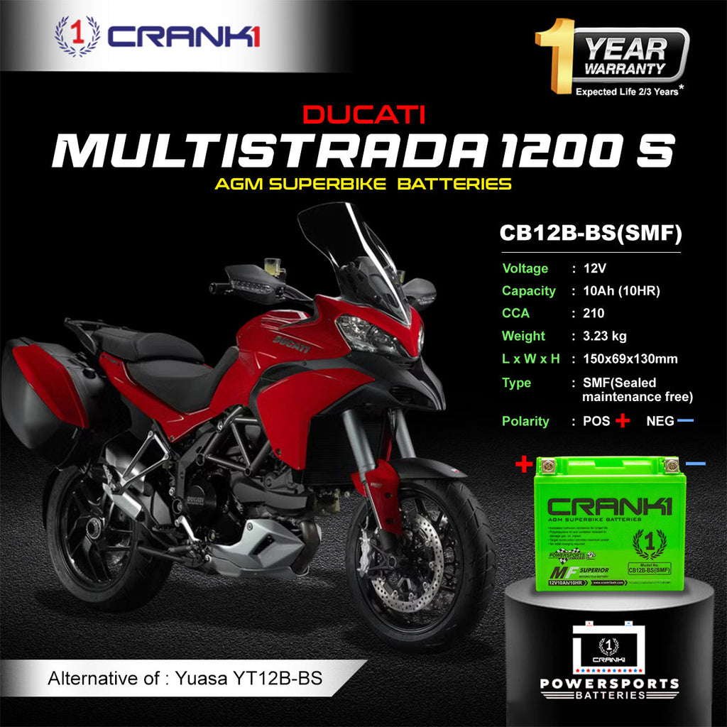 Battery For Ducati Multistrada 1200 S - CB12B-BS - Factory Activated - CRANK1