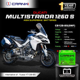 Battery For Ducati Multistrada 1260 S (2010-2025) - CB12B-BS - Factory Activated - CRANK1