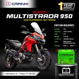 Battery For Ducati Multistrada 950 (2017-2025) - CB12B-BS - Factory Activated - CRANK1