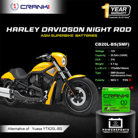 Battery For Harley Davidson Night Rod (2012-2015) - CB20L-BS - Factory Activated - CRANK1