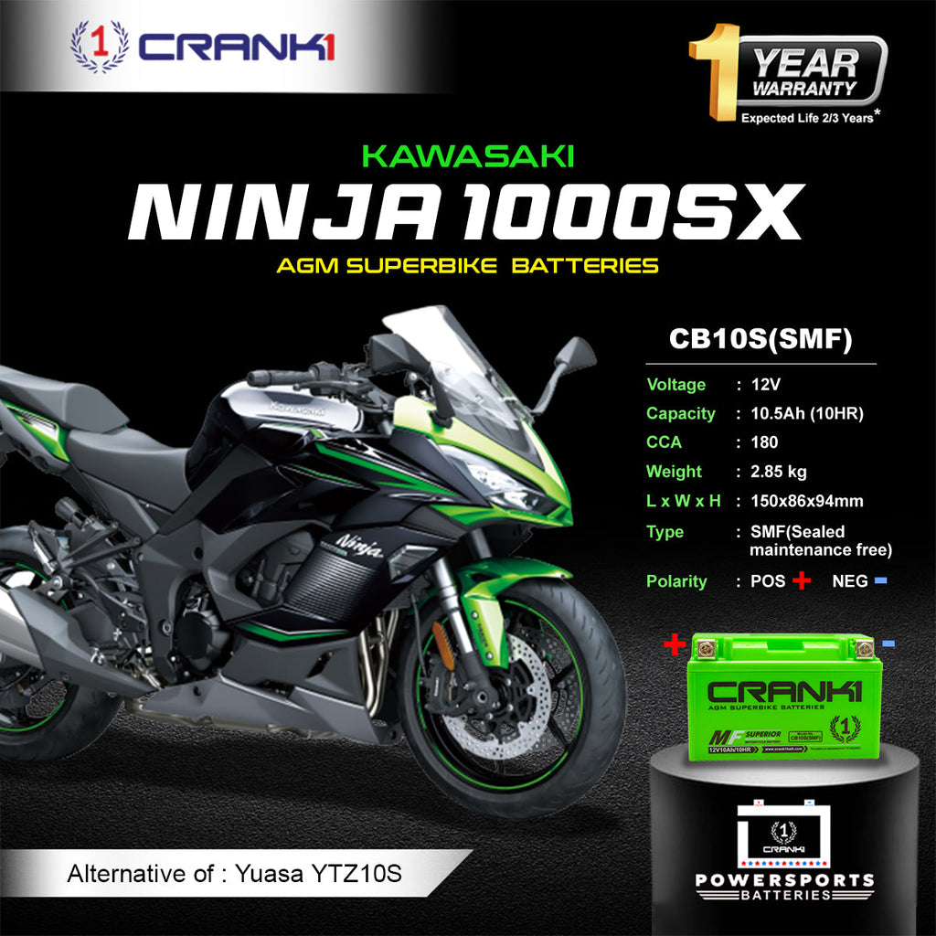 Battery For Kawasaki Ninja 1000SX - CB10S - Factory Activated - CRANK1