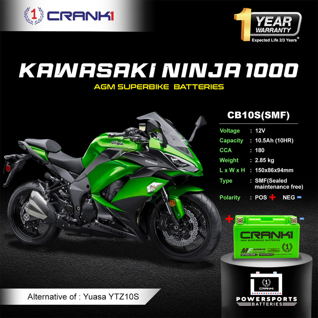 Battery For Kawasaki Ninja 1000 (2010-2025) - CB10S - Factory Activated - CRANK1