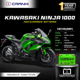 Battery For Kawasaki Ninja 1000 (2010-2025) - CB10S - Factory Activated - CRANK1