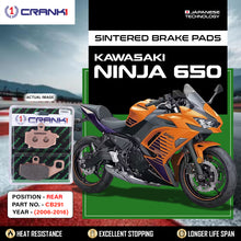 Load image into Gallery viewer, Sintered Brake Pads For Kawasaki Ninja 650 (2006-2016) - Rear - CB291 - 1 Set - CRANK1