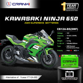 Battery For Kawasaki Ninja 650 (2012-2025) - CB12A-BS - Factory Activated - CRANK1