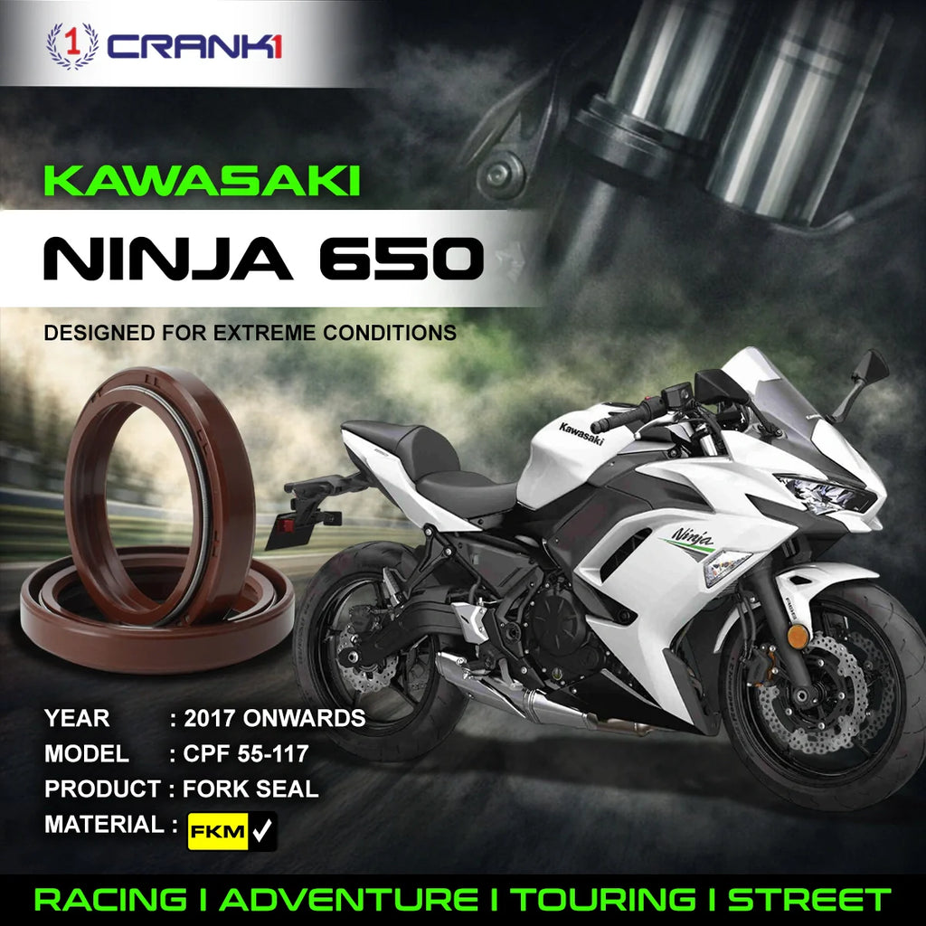 Fork Oil Seals Pair For Kawasaki Ninja 650 (2017 Onwards) - CPF55-117 - CRANK1