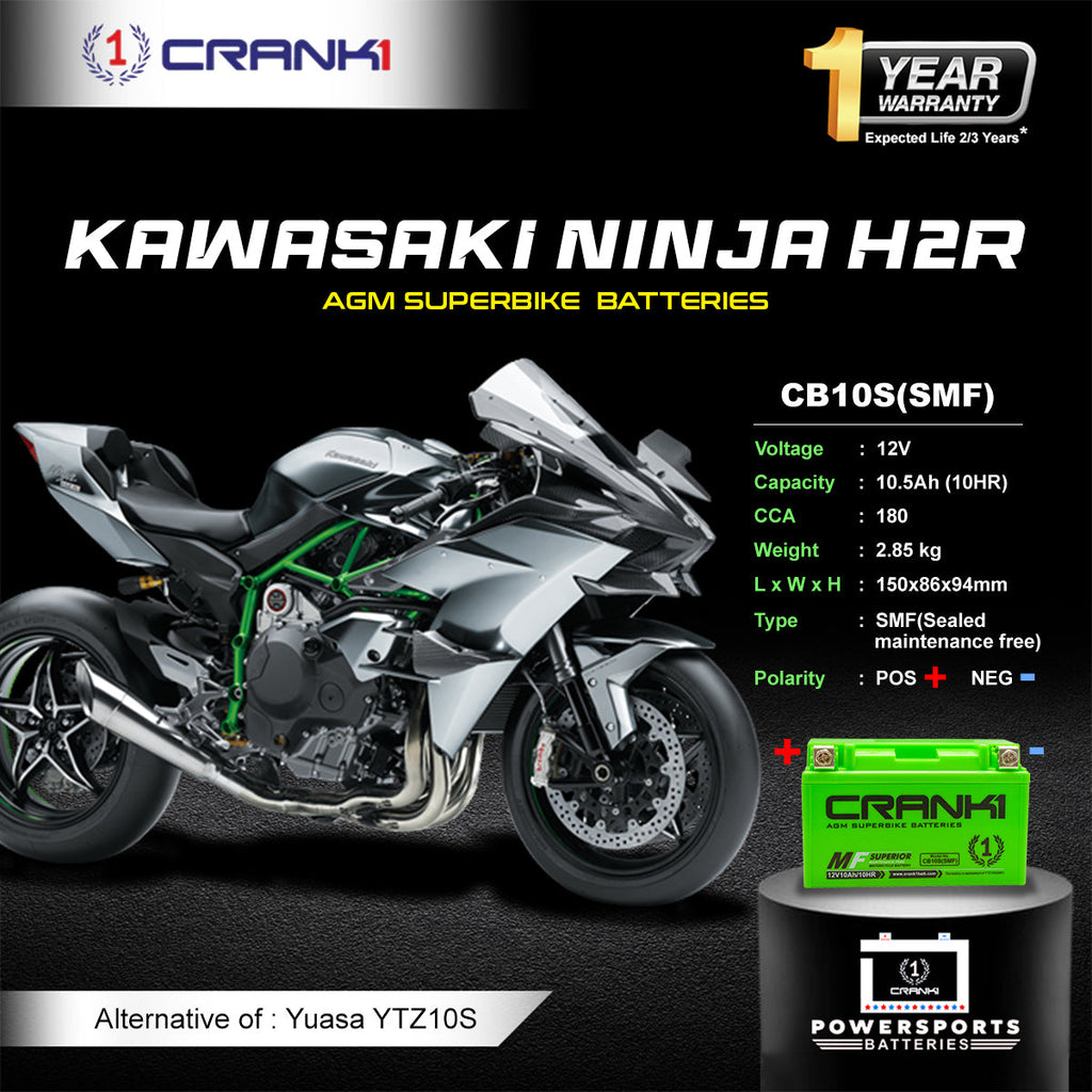 Battery For Kawasaki Ninja H2R (2010-2025) - CB10S - Factory Activated - CRANK1