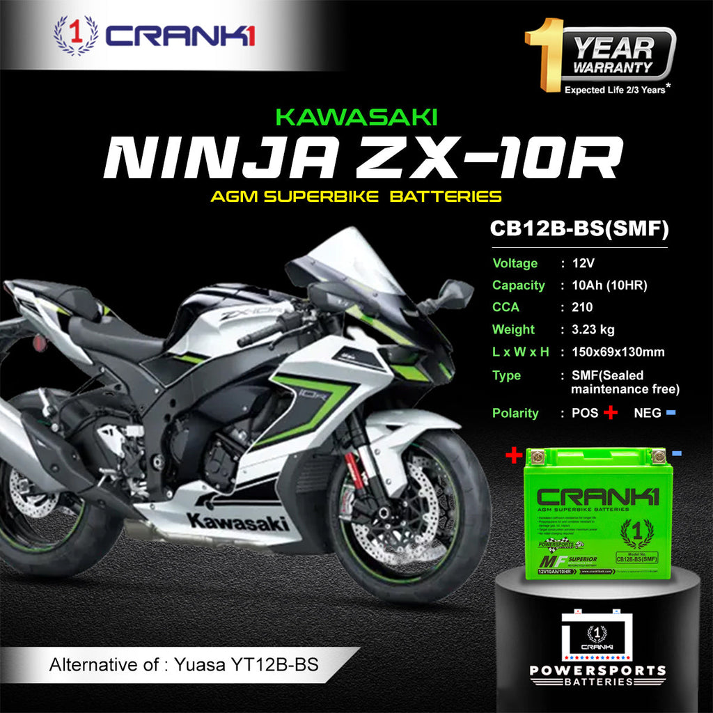 Battery For Kawasaki Ninja ZX-10R (2004-2010) - CB12B-BS - Factory Activated - CRANK1