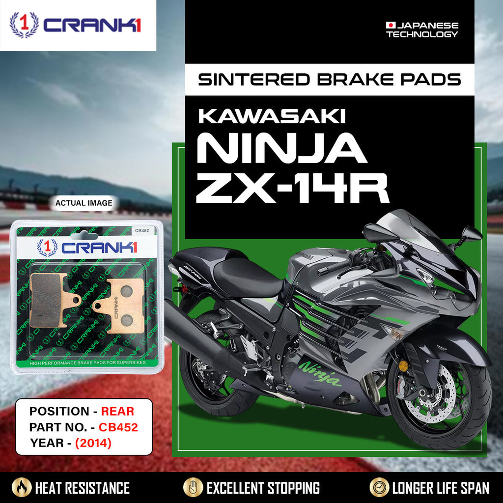 Sintered Brake Pads For Kawasaki Ninja ZX-14RÂ (2014) - Rear - CB452 - 1 Set - CRANK1