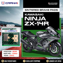 Load image into Gallery viewer, Sintered Brake Pads For Kawasaki Ninja ZX-14RÂ (2014) - Rear - CB452 - 1 Set - CRANK1
