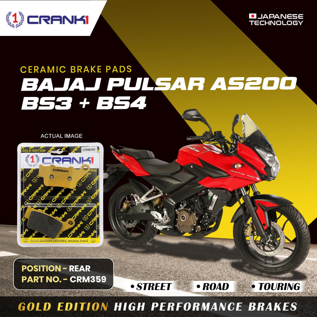 Ceramic Brake Pad For Bajaj Pulsar AS200 BS3 + BS4 - Rear - CRM359 - 1 Set - CRANK1