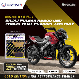Ceramic Brake Pad For Bajaj Pulsar NS-200 USD Forks, Dual Channel ABS Only (2023-2025) - Rear - CRM4174 - 1 Set - CRANK1