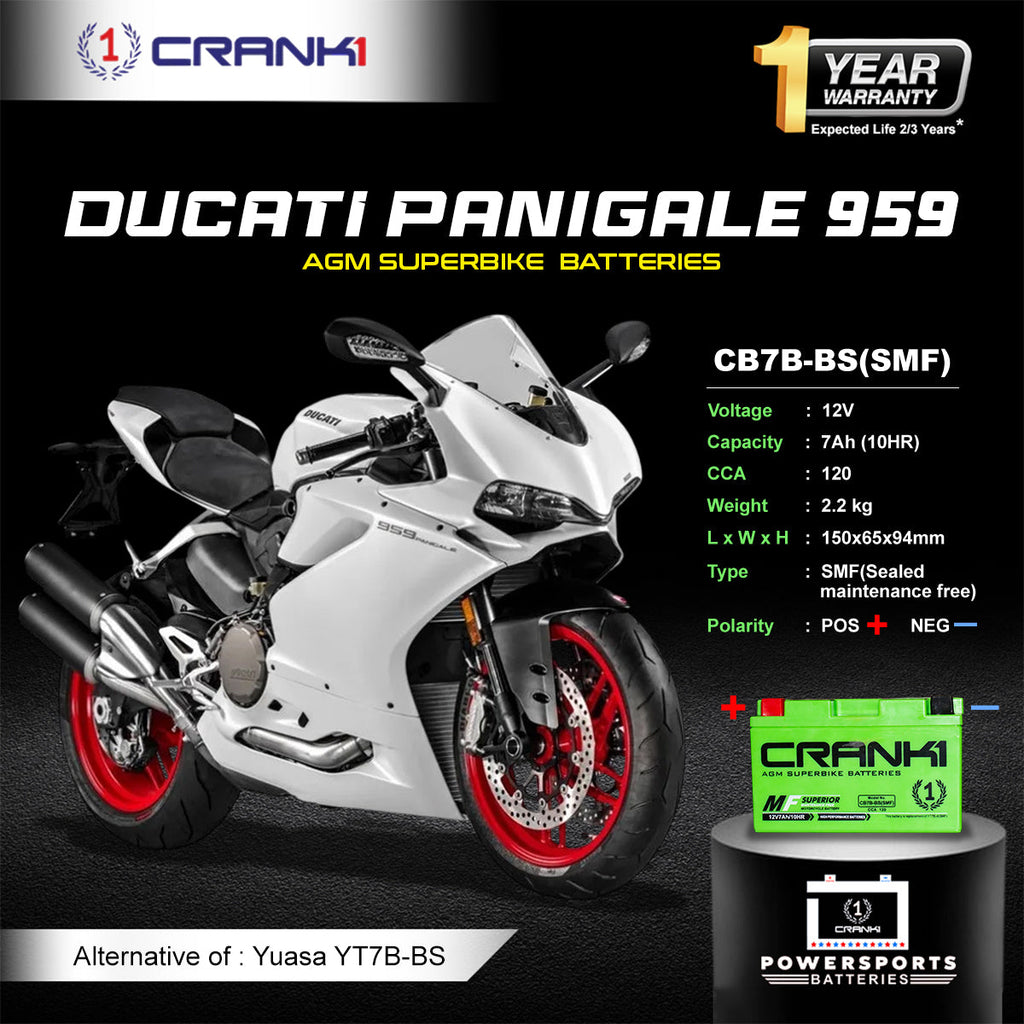 Battery For Ducati Panigale 959 (2016-2025) - CB7B-BS - Factory Activated - CRANK1
