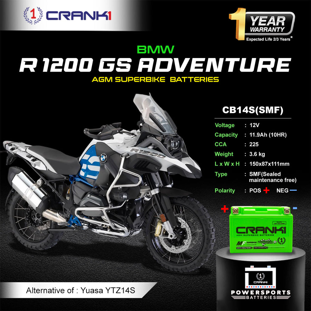 Battery For BMW R 1200 GS Adventure (2008-2022) - CB14S - Factory Activated - CRANK1