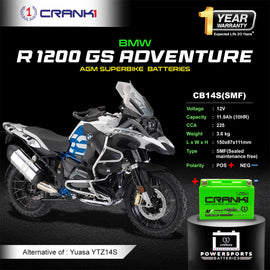 Battery For BMW R 1200 GS Adventure (2008-2022) - CB14S - Factory Activated - CRANK1