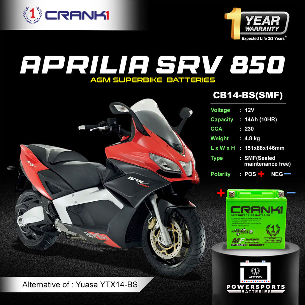 Battery For Aprilia SRV 850 (2015-2023) - CB14-BS - Factory Activated - CRANK1