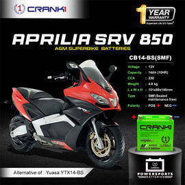 Battery For Aprilia SRV 850 (2015-2023) - CB14-BS - Factory Activated - CRANK1