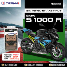 Load image into Gallery viewer, Sintered Brake Pads For BMW S 1000 R (2021-2022) - Front - CB427 - 2 Sets Required - CRANK1