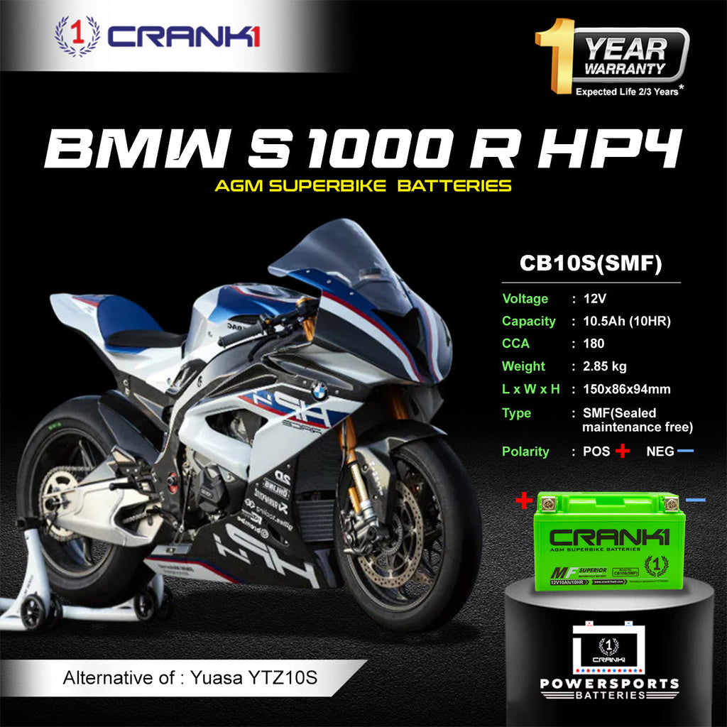 Battery For BMW S 1000 R HP4 (2013 Onwards) - CB10S - Factory Activated - CRANK1