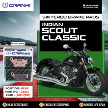Load image into Gallery viewer, Sintered Brake Pads For Indian Scout Classic (2017-2021) - Rear - CB312 - 1 Set - CRANK1