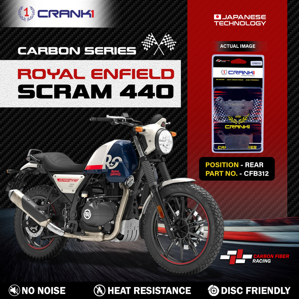 Carbon Brake Pads For Royal Enfield Scram 440 - Rear - CFB312 - 1 Set - CRANK1